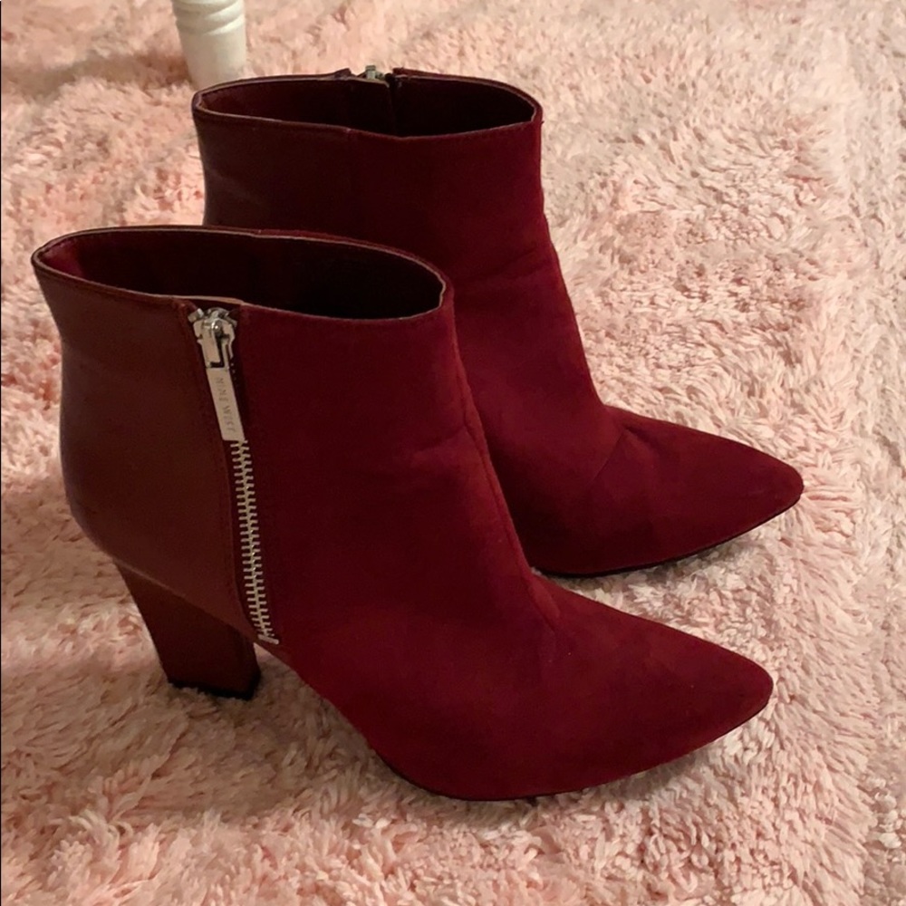 Nine West Merlot Suede Booties with small heel